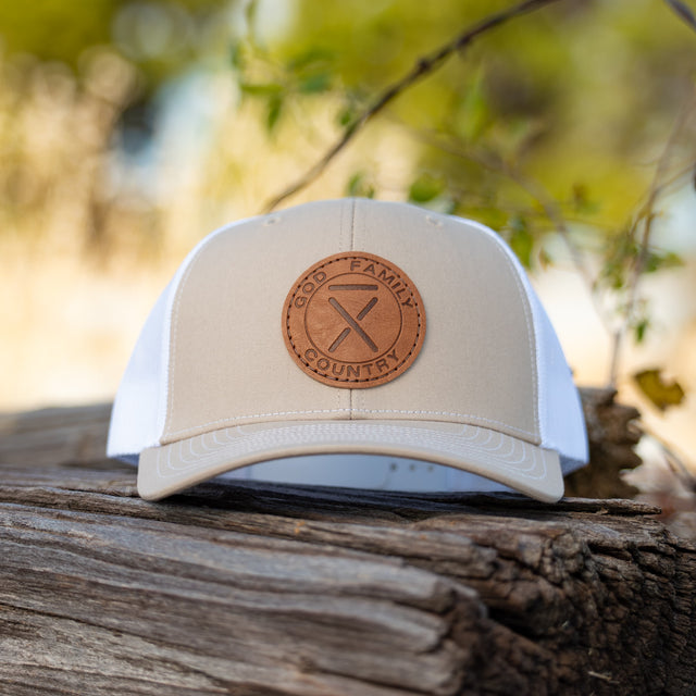 Khaki "God. Family. Country." Leather Patch Hat