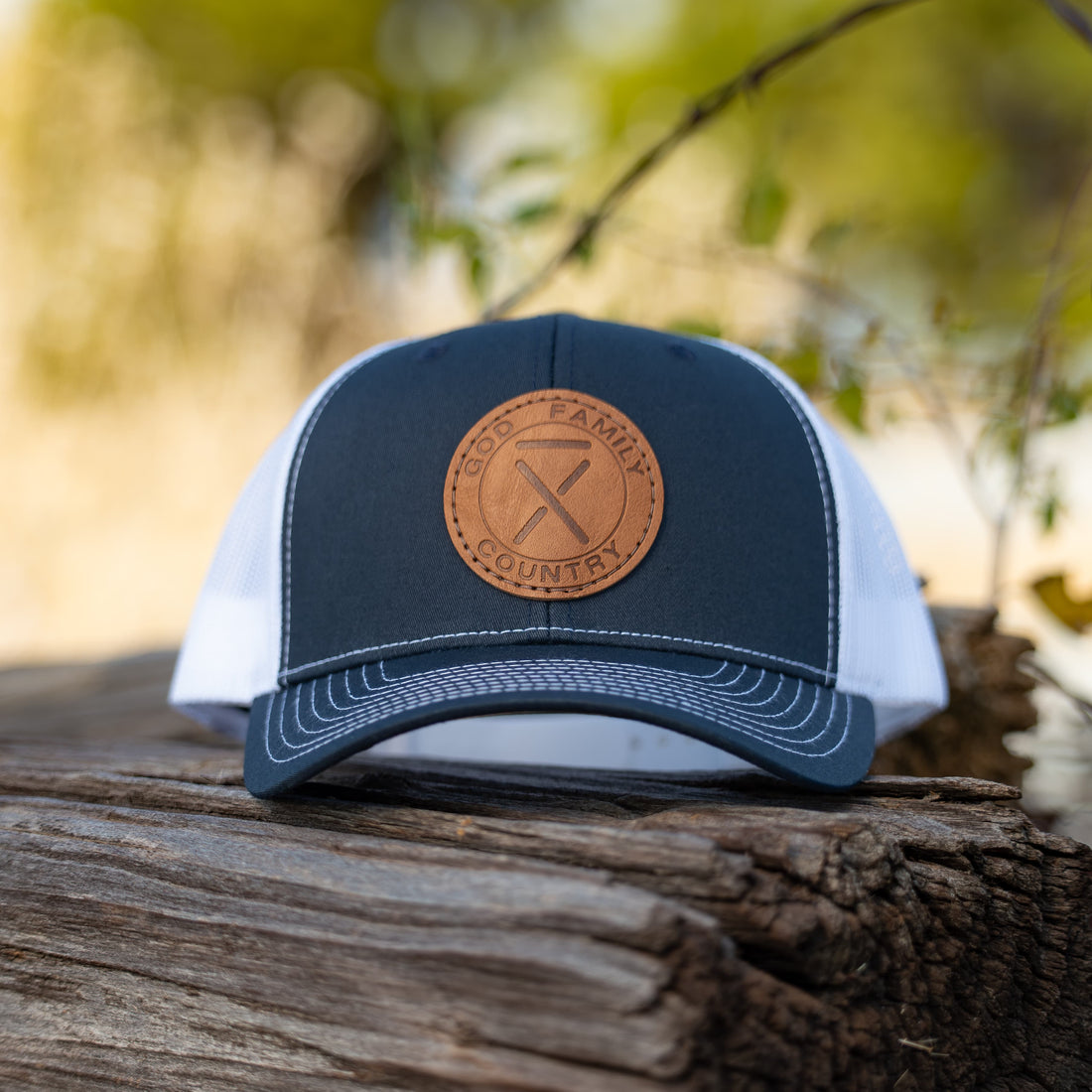 Navy "God. Family. Country." Leather Patch Hat