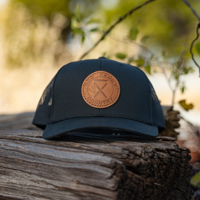 Black "God. Family. Country." Leather Patch Hat