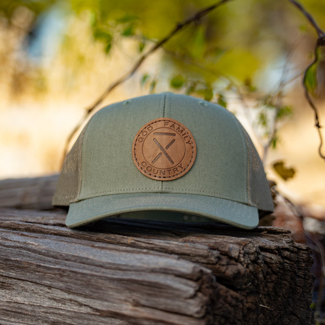 Olive Green "God. Family. Country." Leather Patch Hat